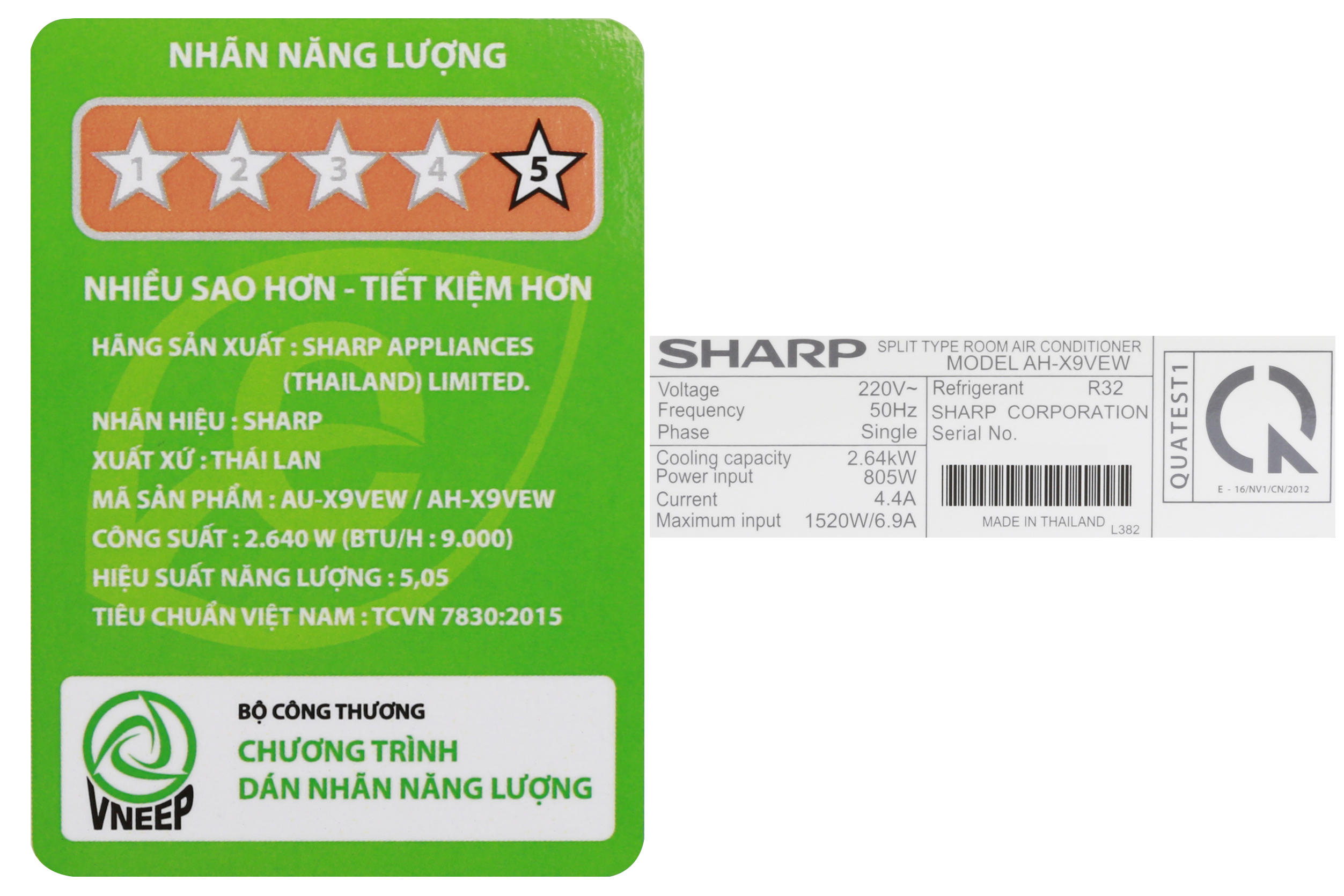 Máy lạnh Sharp Inverter 1 HP AH-X9VEW Màu Trắng