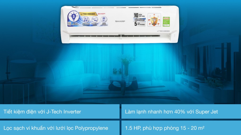 Máy lạnh Sharp Inverter 1.5 HP AH-X12VEW, giá rẻ, chính hãng