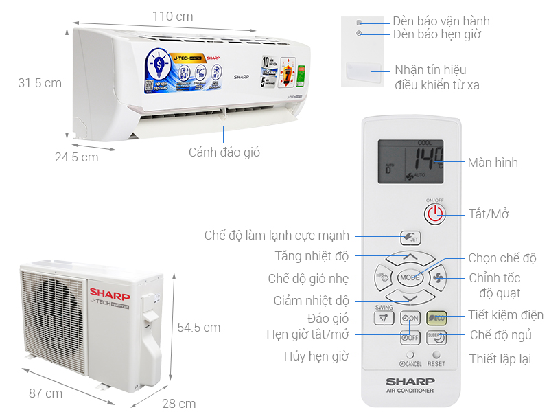 Thông số kỹ thuật Máy lạnh Sharp Inverter 2 HP AH-X18VEW