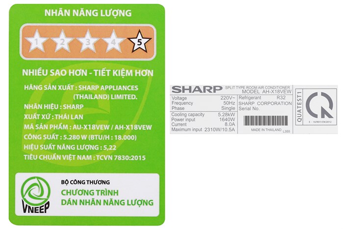 Máy lạnh Sharp Inverter 2 HP AH-X18VEW Màu Trắng