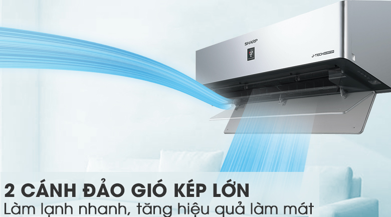 2 cánh đảo gió kép - Máy lạnh Sharp Inverter Wifi 11600 BTU AH-XP13VXW