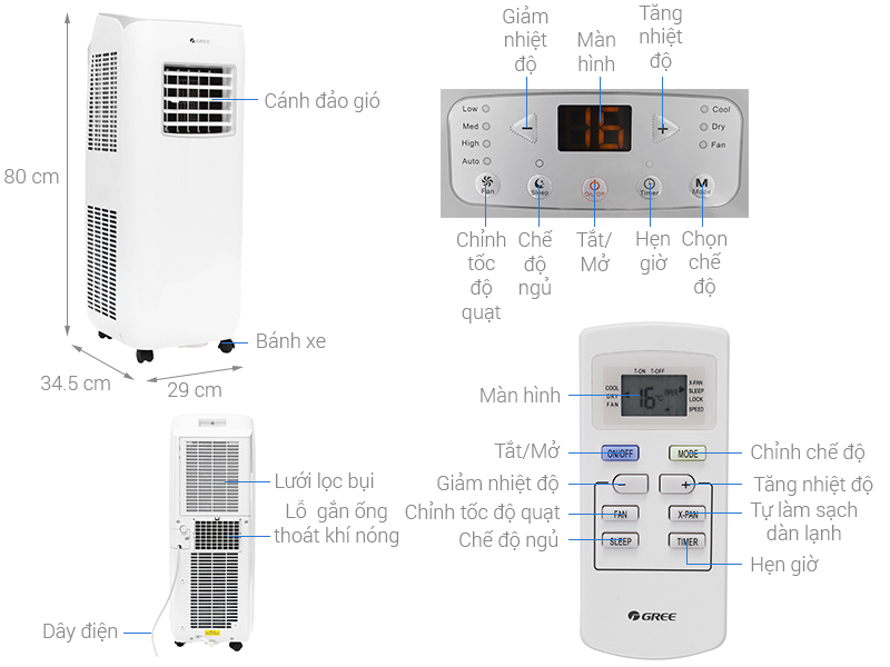 Máy lạnh di động mini Gree 1 HP GPC09AM-K6NNA1A