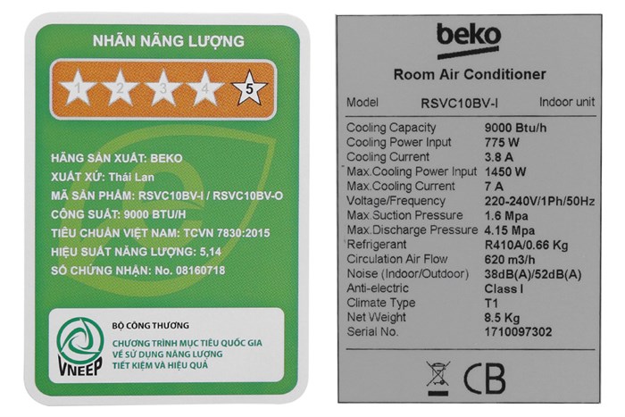 Máy lạnh Beko Inverter 1 HP RSVC10BV Màu Trắng