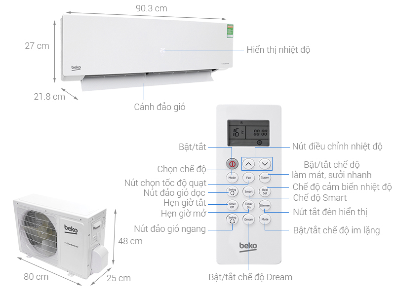 Máy lạnh Beko Inverter 1.5 HP RSVC13BV
