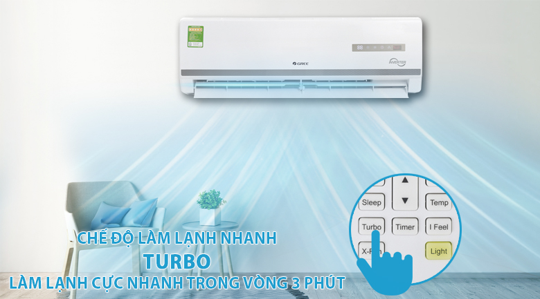Làm lạnh nhanh với chế độ Turbo - Máy lạnh Gree Inverter 1 HP GWC09WA-K3DNB7I Làm lạnh nhanh với chế độ Turbo - Máy lạnh Gree Inverter 1 HP GWC09WA-K3DNB7I