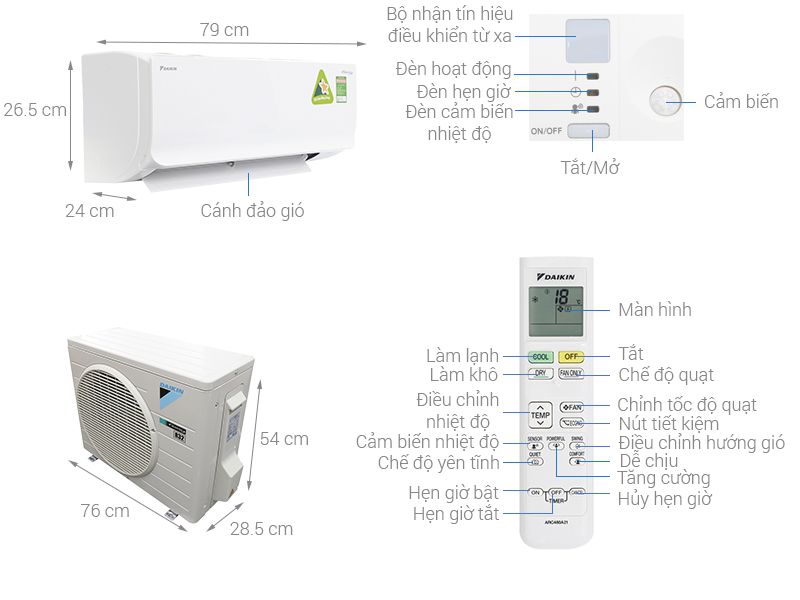 Thông số kỹ thuật Máy lạnh Daikin Inverter 1 HP ATKC25TVMV