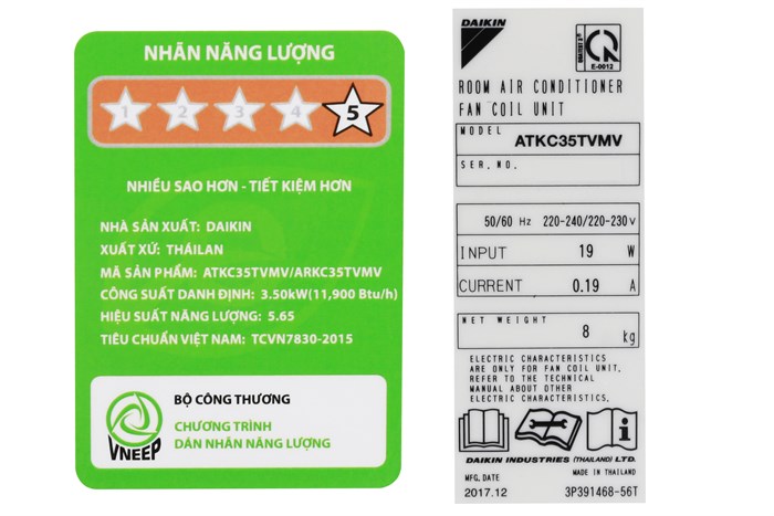 Máy lạnh Daikin Inverter 1.5 HP ATKC35TVMV Màu Trắng