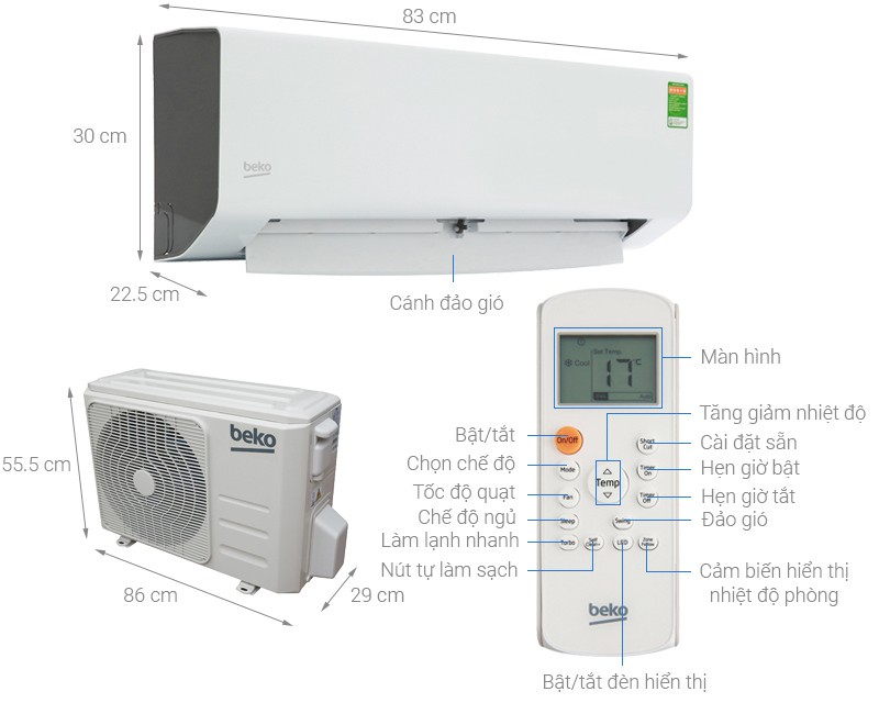 Máy lạnh Beko 1.5 HP RSSC12CV