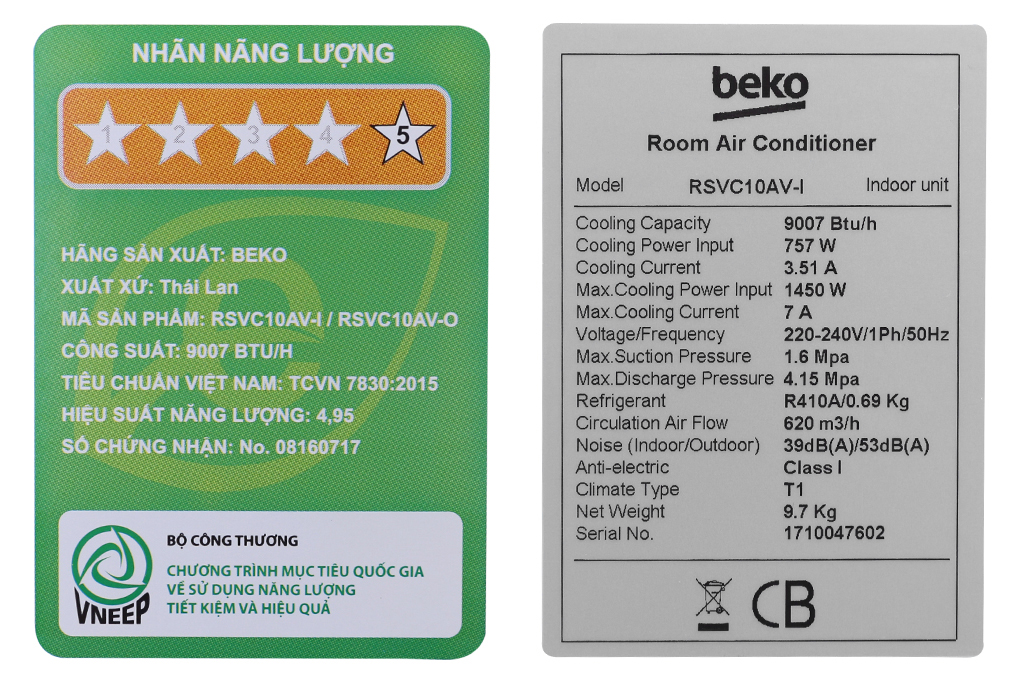 Máy lạnh Beko Inverter 1 HP RSVC10AV Màu Trắng