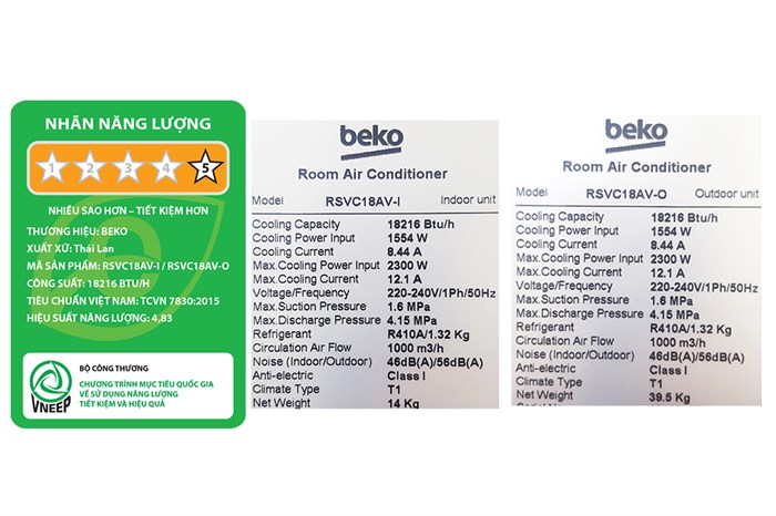 Máy lạnh Beko Inverter 2 HP RSVC18AV Màu Trắng