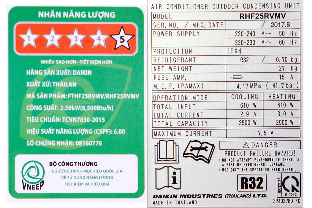 Máy lạnh 2 chiều Daikin Inverter 1.0 HP FTHF25RVMV Màu Trắng