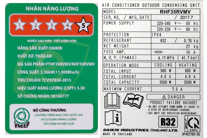 Máy lạnh 2 chiều Daikin Inverter 1.5 HP FTHF35RVMV Màu Trắng