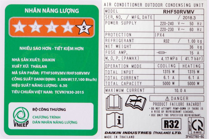 Máy lạnh 2 chiều Daikin Inverter 2.0 HP FTHF50RVMV Màu Trắng