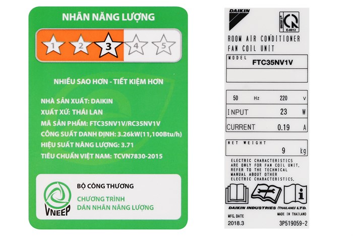 Điều hòa Daikin 11100 BTU FTC35NV1V Màu Trắng