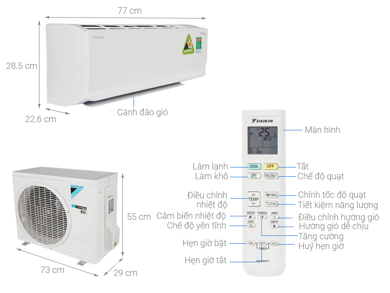 Thông số kỹ thuật Máy lạnh Daikin Inverter 1.0 HP ATKC25TAVMV