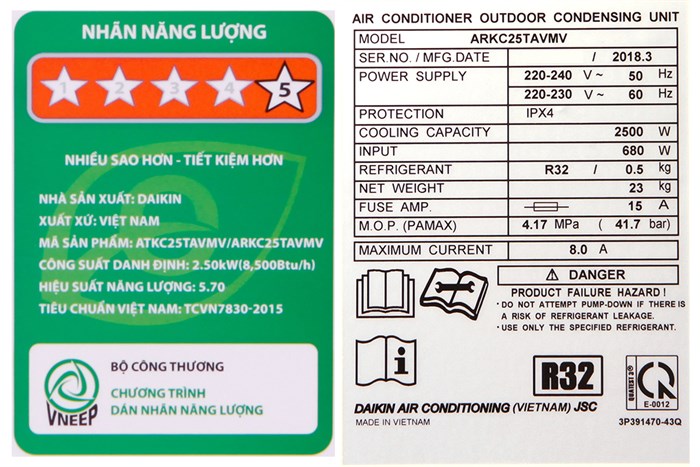 Máy lạnh Daikin Inverter 1.0 HP ATKC25TAVMV Màu Trắng