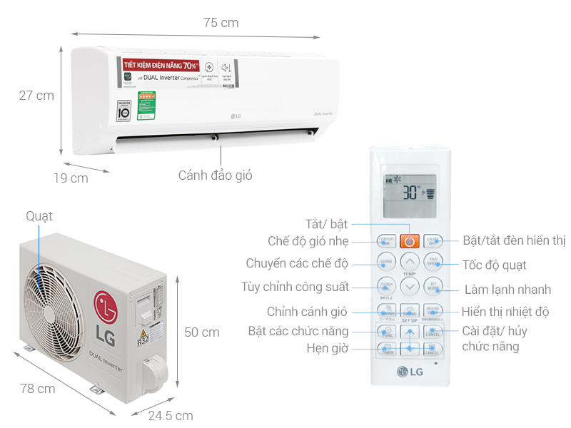ThÃ´ng sá» ká»¹ thuáº­t MÃ¡y láº¡nh LG Inverter 1 HP V10ENW