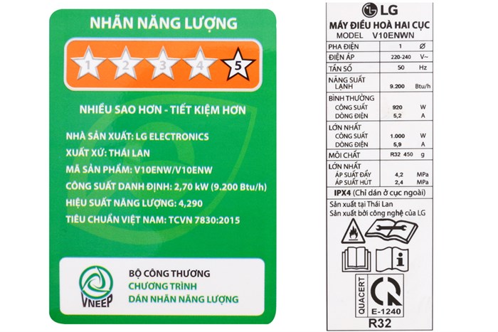Máy lạnh LG Inverter 1 HP V10ENW Màu Trắng