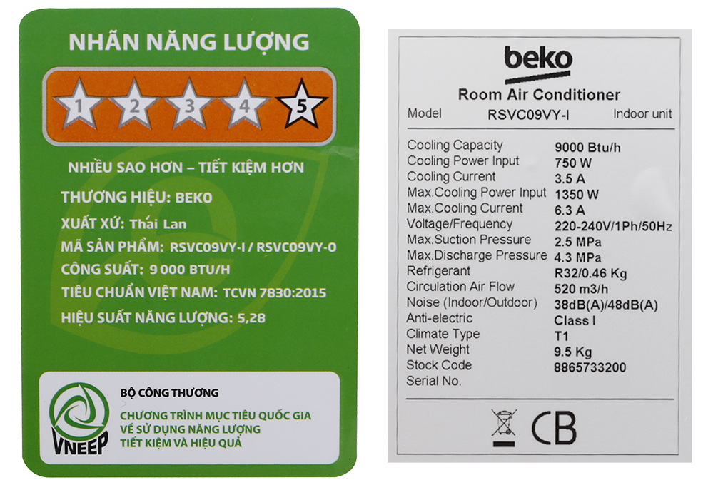 Máy lạnh Beko Inverter 1 HP RSVC09VY Màu Trắng