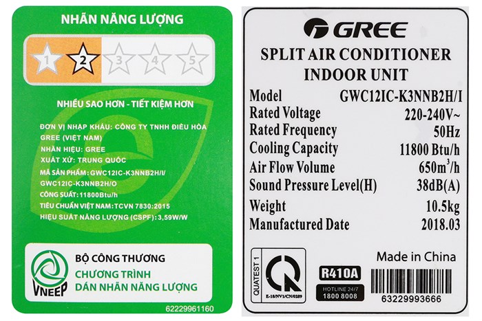 Máy lạnh Gree 1.5 HP GWC12IC-K3NNB2H Màu Trắng
