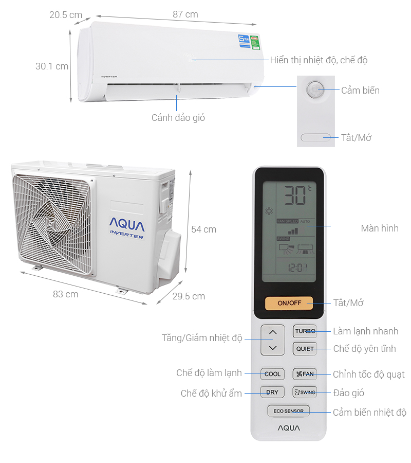 Thông số kỹ thuật Điều hòa Aqua Inverter 12000 BTU AQA-KCRV12F