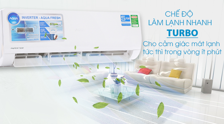 Làm lạnh nhanh Turbo - Máy lạnh Aqua Inverter 1.5 HP AQA-KCRV12WJB