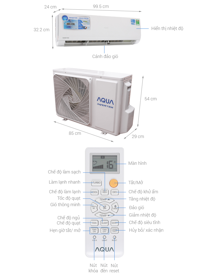 Thông số kỹ thuật Điều hòa Aqua Inverter 18000 BTU AQA-KCRV18WJB