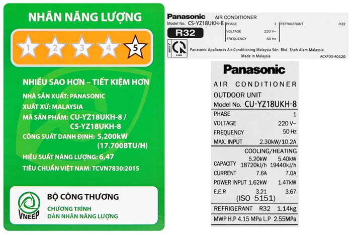 Máy lạnh 2 chiều Inverter Panasonic 2 HP CU/CS-YZ18UKH-8 Màu Trắng