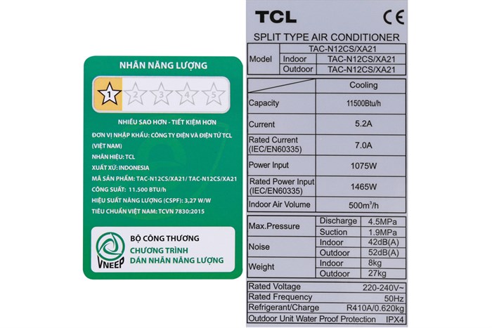 Máy lạnh TCL 1.5 HP TAC-N12CS/XA21