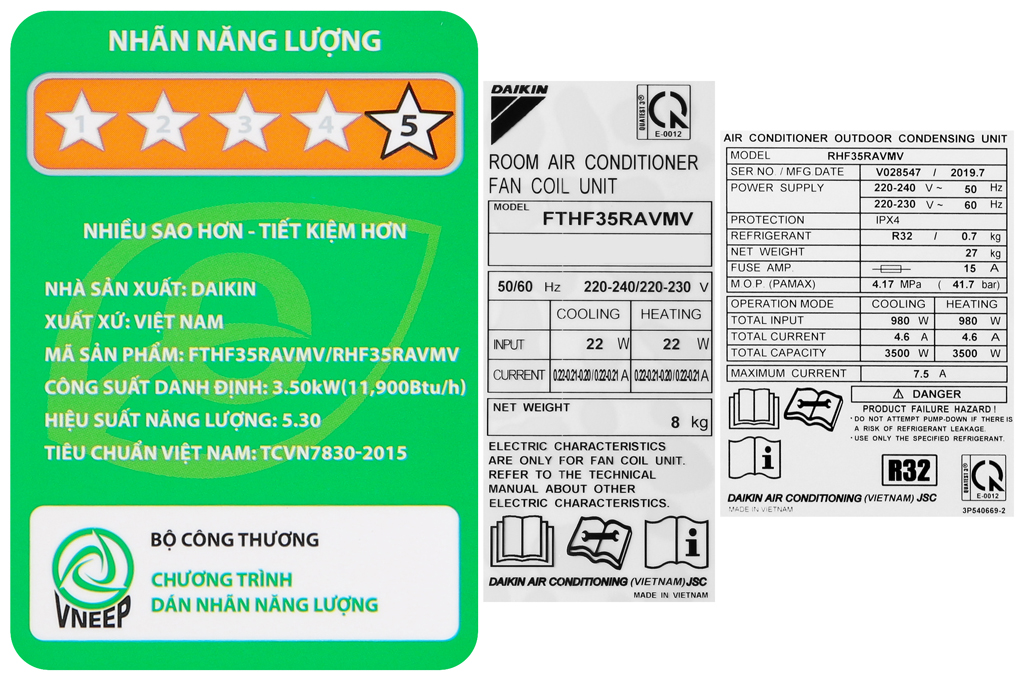 Máy lạnh 2 chiều Daikin Inverter 1.5 HP FTHF35RAVMV Màu Trắng