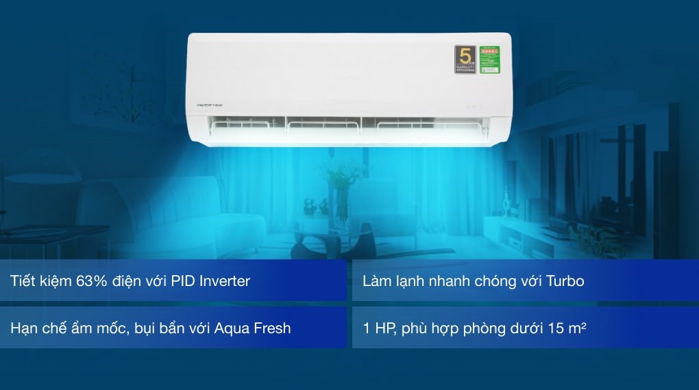 Máy lạnh Aqua Inverter 1HP AQA-KCRV9WNZ