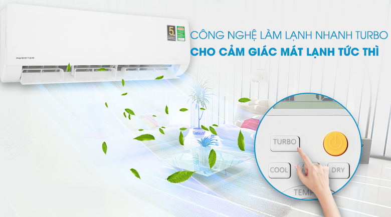 Làm lạnh nhanh Turbo - Máy lạnh Aqua Inverter 1.5 HP AQA-KCRV12WNZ