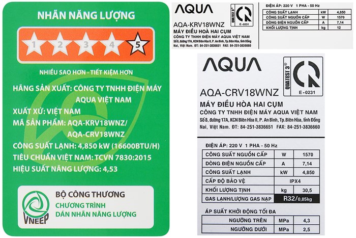 Điều hòa Aqua Inverter 18000 BTU AQA-KCRV18WNZ Màu Trắng