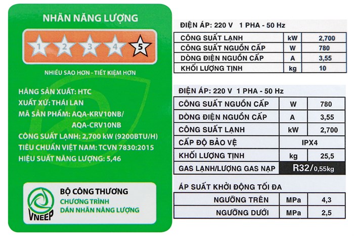 Máy lạnh Aqua Inverter 1 HP AQA-KCRV10NB Màu Bạc