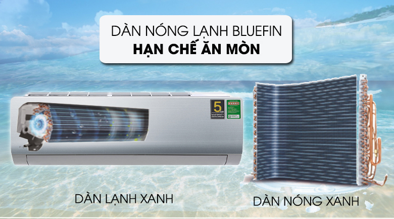 Dàn trao đổi nhiệt được phủ chất chống ăn mòn Blue Fin - Máy lạnh Aqua Inverter 1.5 HP AQA-KCRV13NB Mẫu 2019