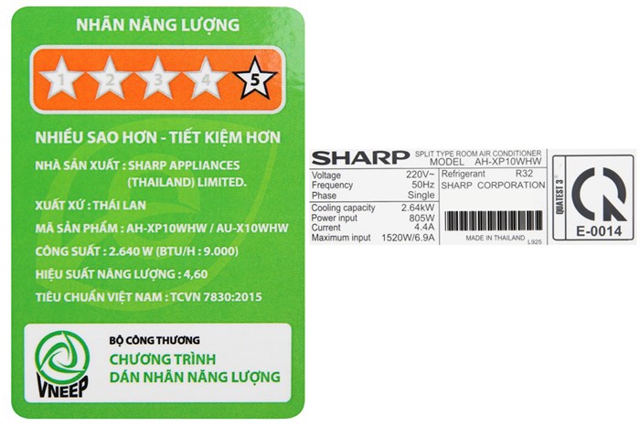 Máy lạnh Sharp Wifi Inverter 1 HP AH-XP10WHW Màu Trắng