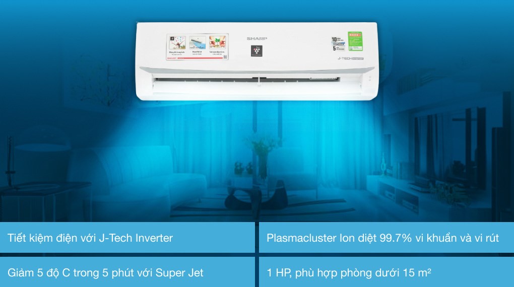 Máy lạnh Sharp Inverter 1 HP AH-XP10WMW, giá rẻ, chính hãng
