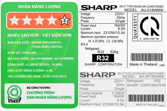Máy lạnh Sharp Inverter 2 HP AH-XP18WMW Màu Trắng