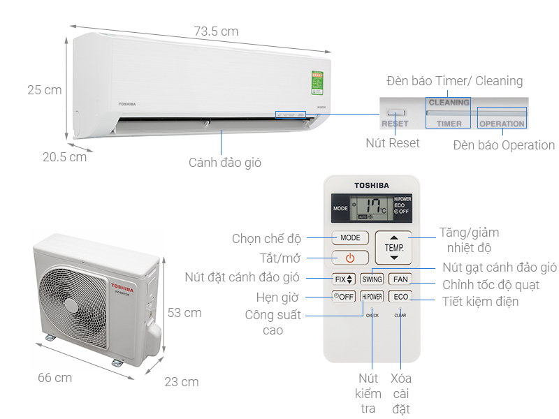 Thông số kỹ thuật Máy lạnh Toshiba Inverter 1 HP RAS-H10D1KCVG-V