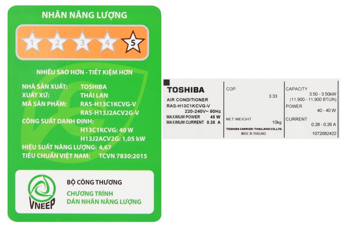 Máy lạnh Toshiba Inverter 1.5 HP RAS-H13C1KCVG-V Màu Trắng