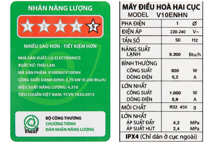 Máy lạnh LG Inverter 1 HP V10ENH Màu Trắng
