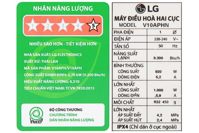 Máy lạnh LG Inverter 1 HP V10APH Màu Trắng