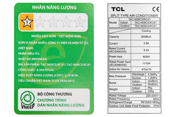 Máy lạnh TCL 1 HP TAC-N09CS/KC41 Màu Trắng