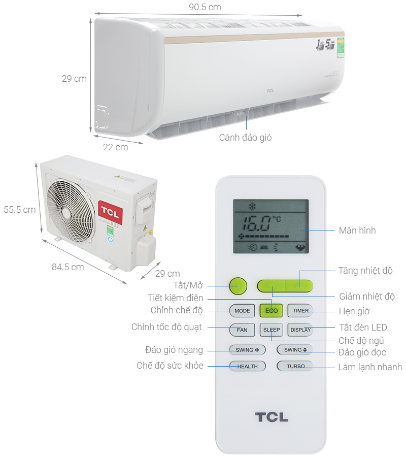 Thông số kỹ thuật Máy lạnh TCL Inverter 2 HP TAC-18CSI/KE88N