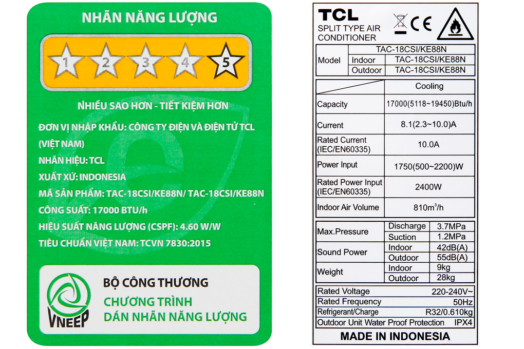 Máy lạnh TCL Inverter 2 HP TAC-18CSI/KE88N Màu Trắng
