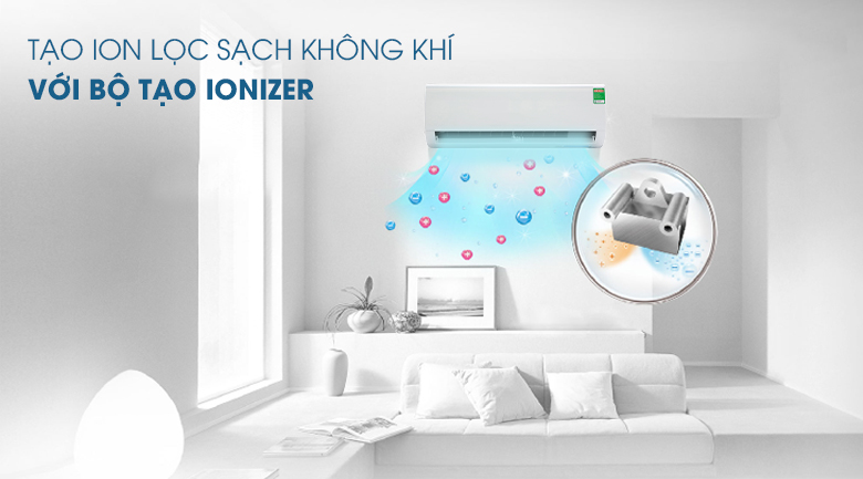 Tạo ion lọc sạch không khí với bộ tạo Ionizer - Điều hòa Midea Inverter 10000 BTU MSFR-10CRDN8 Mẫu 2019