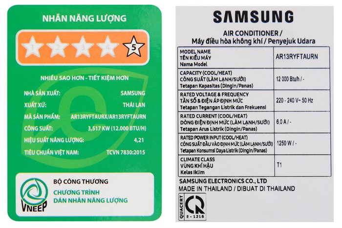 Máy lạnh Samsung Inverter 1.5 HP AR13RYFTAURNSV Màu Trắng