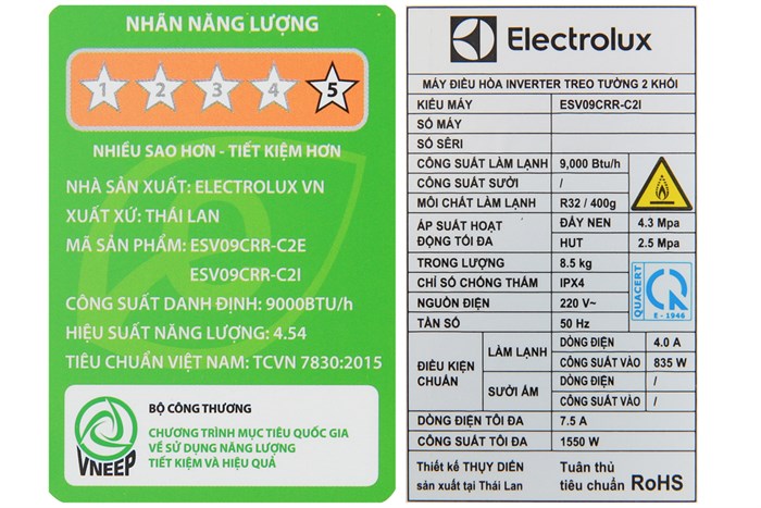Điều hòa Electrolux Inverter 9000 BTU ESV09CRR-C2 Màu Trắng