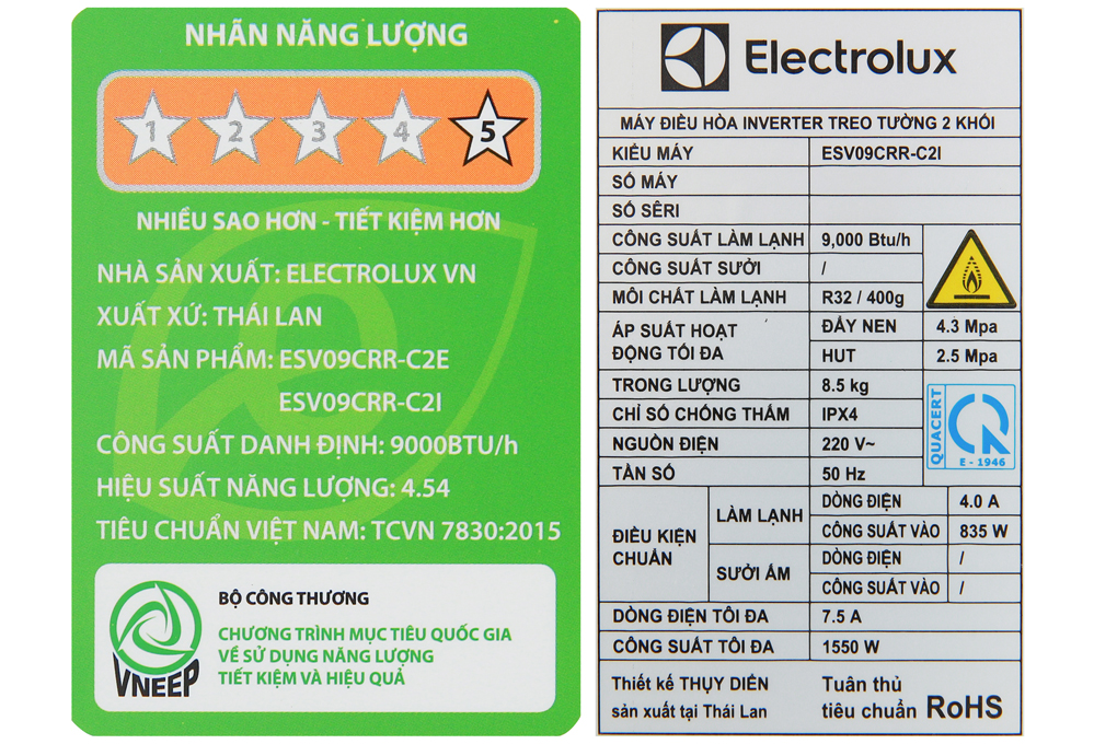Máy lạnh Electrolux Inverter 1 HP ESV09CRR-C2 Màu Trắng