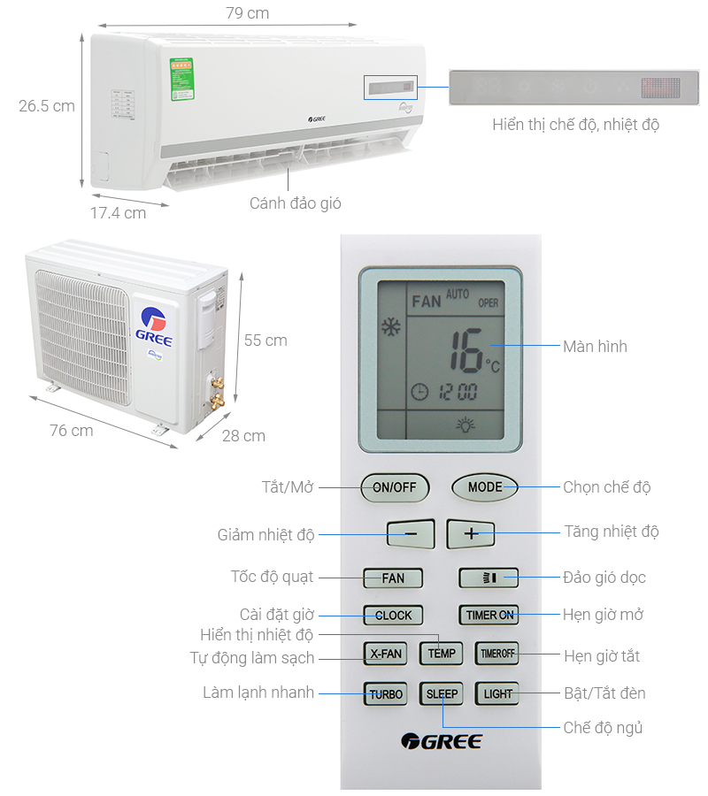 ThÃ´ng sá»‘ ká»¹ thuáº­t MÃ¡y láº¡nh Gree Inverter 1.5 HP GWC12WA-K3D9B7I